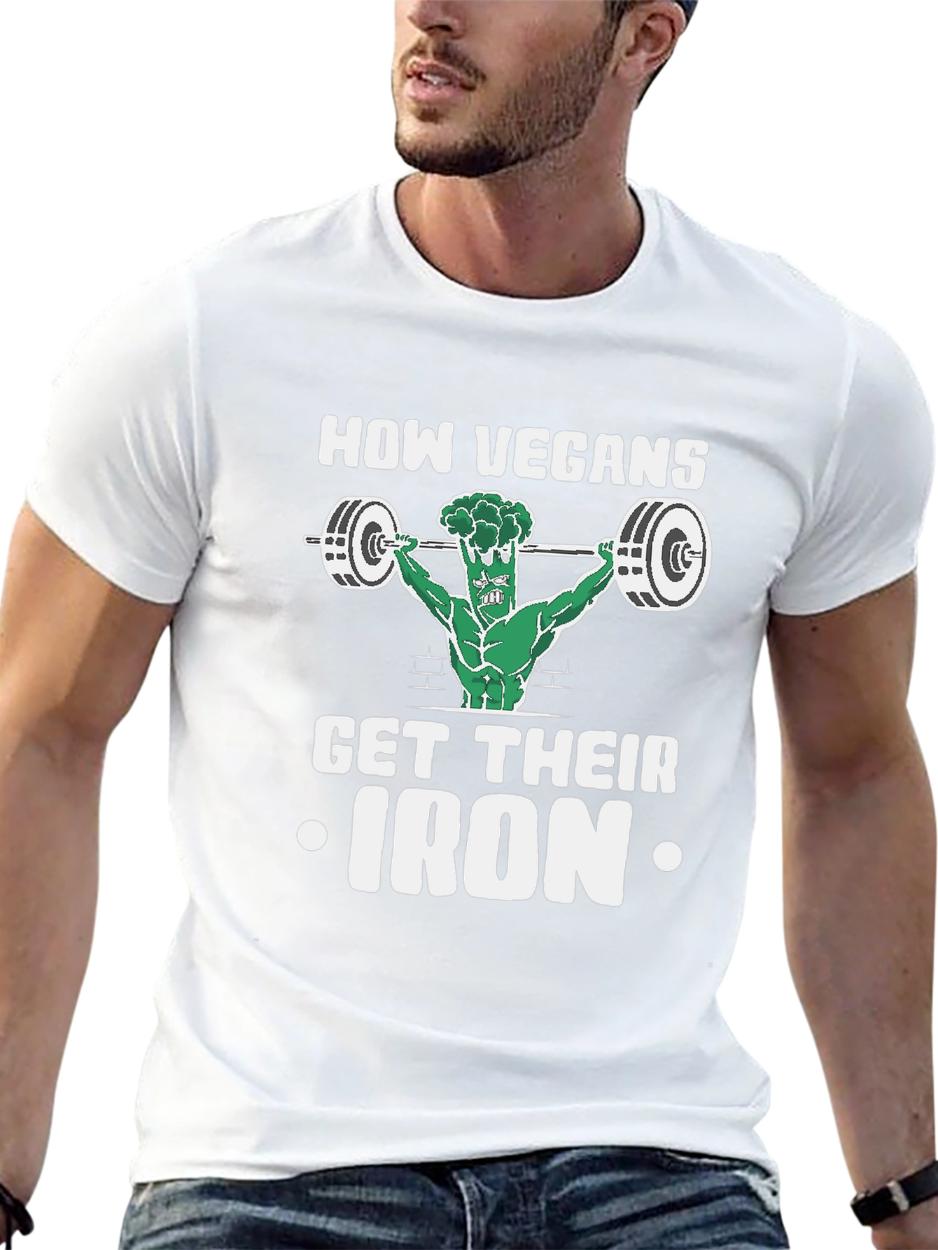 Vegan Iron T-Shirt - Weightlifting Broccoli Design