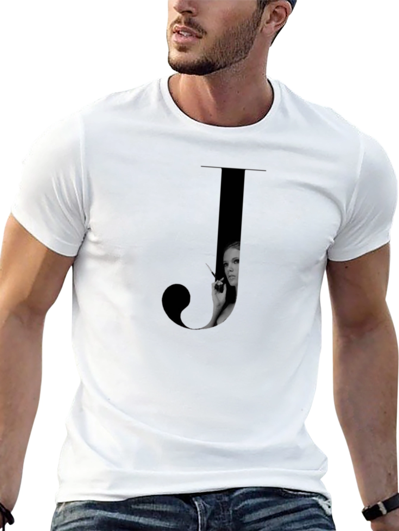 Letter J Black T-Shirt - Stylish Graphic Tee