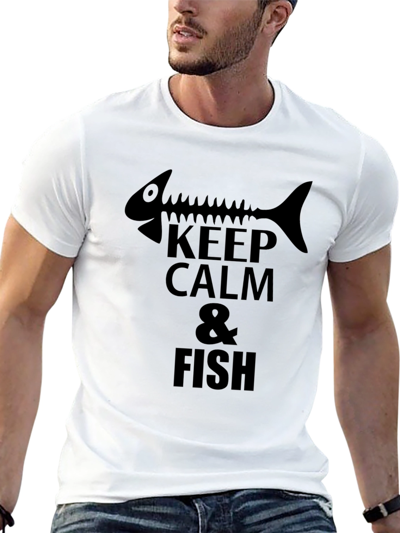Keep Calm & Fish T-Shirt Black Cotton