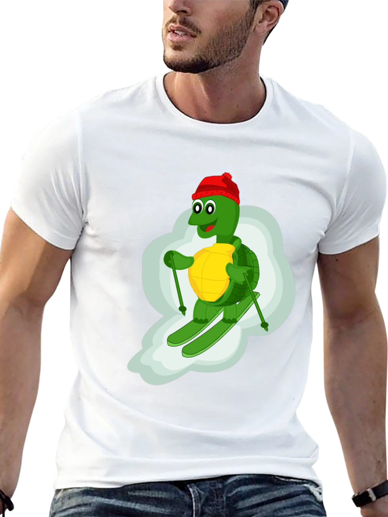 Skiing Turtle T-Shirt - Fun Cartoon Graphic Tee