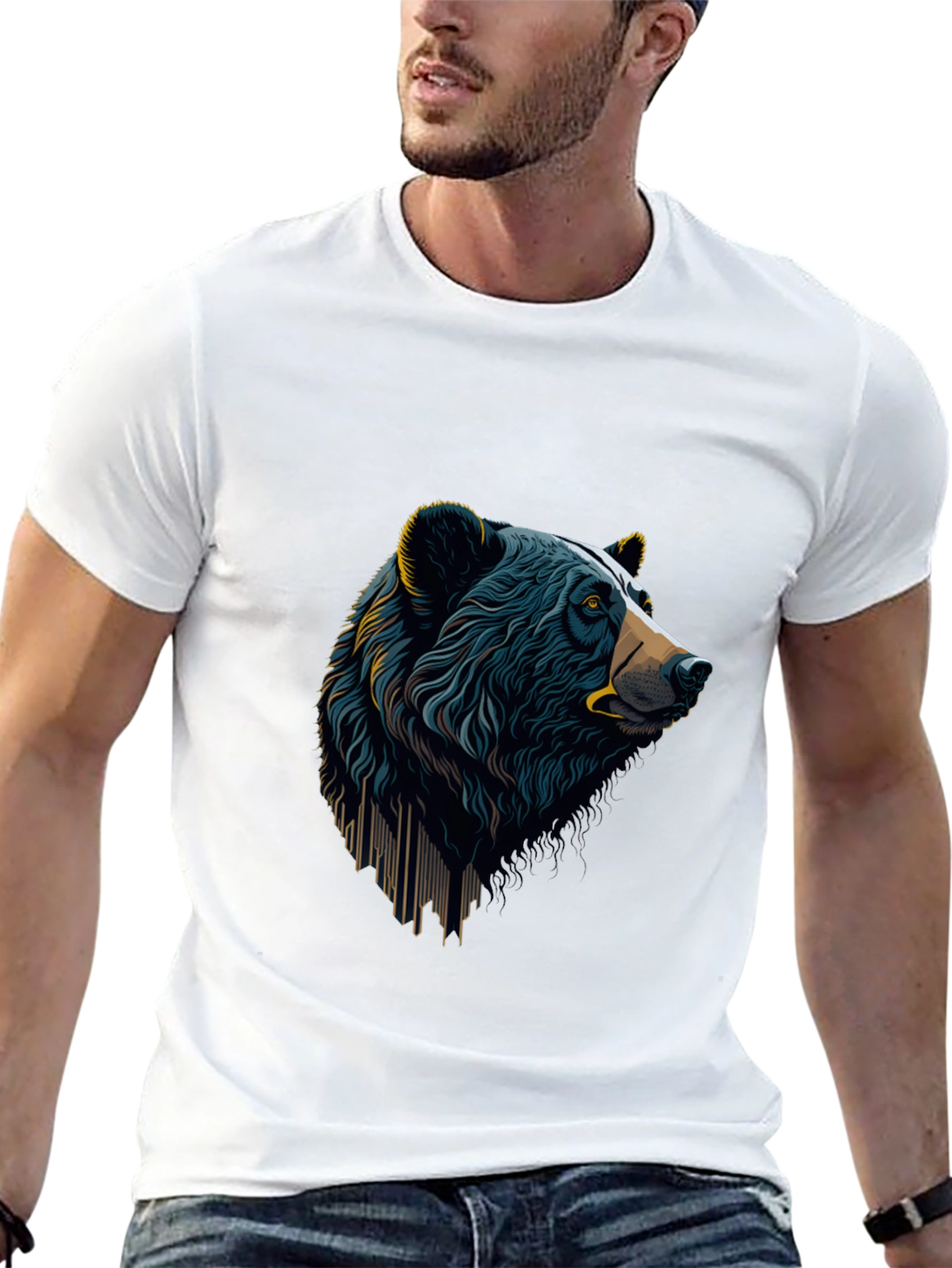 Bear Graphic Print Black T-Shirt