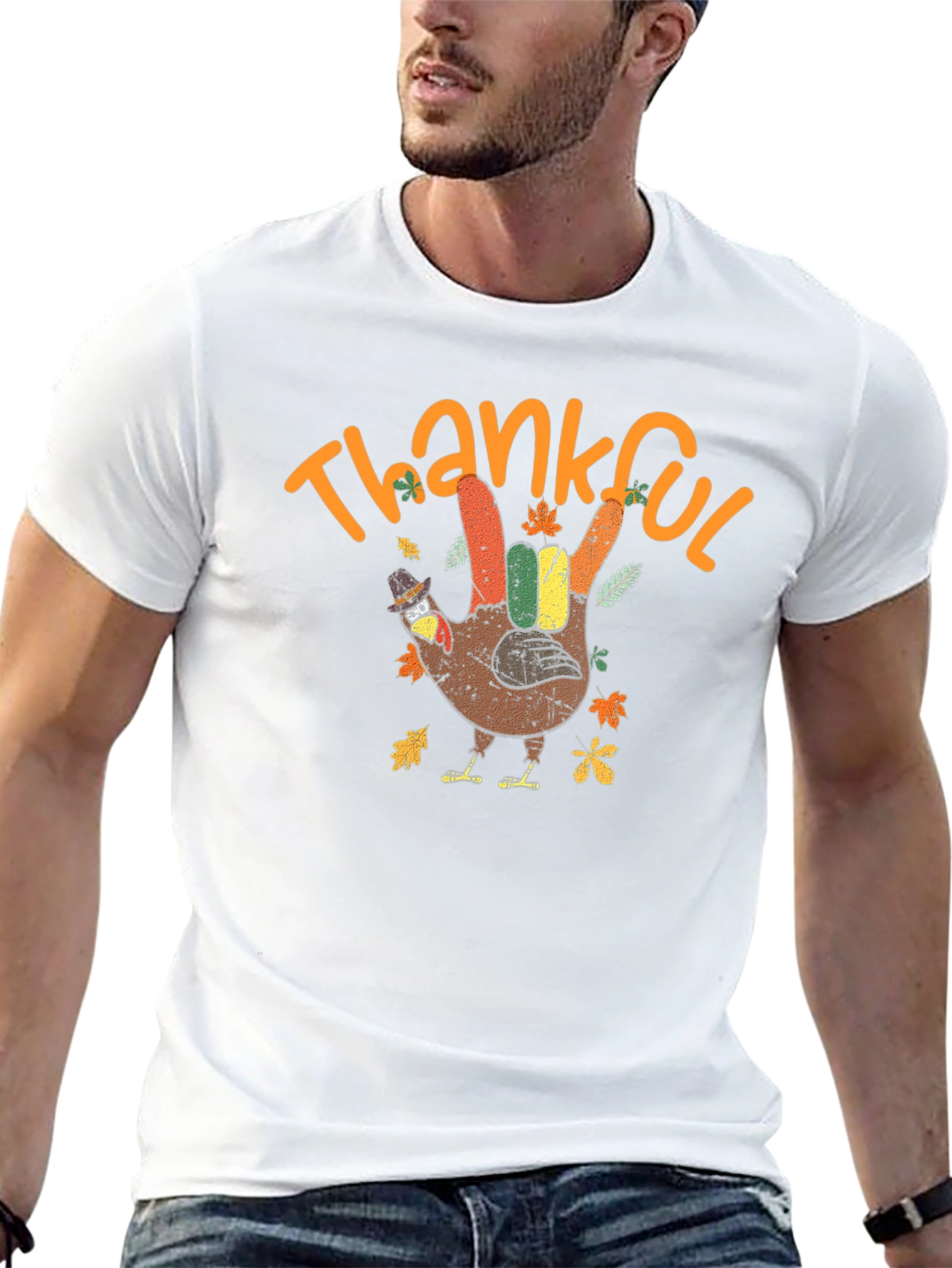 Thankful Turkey Hand T-Shirt Thanksgiving Graphic Tee