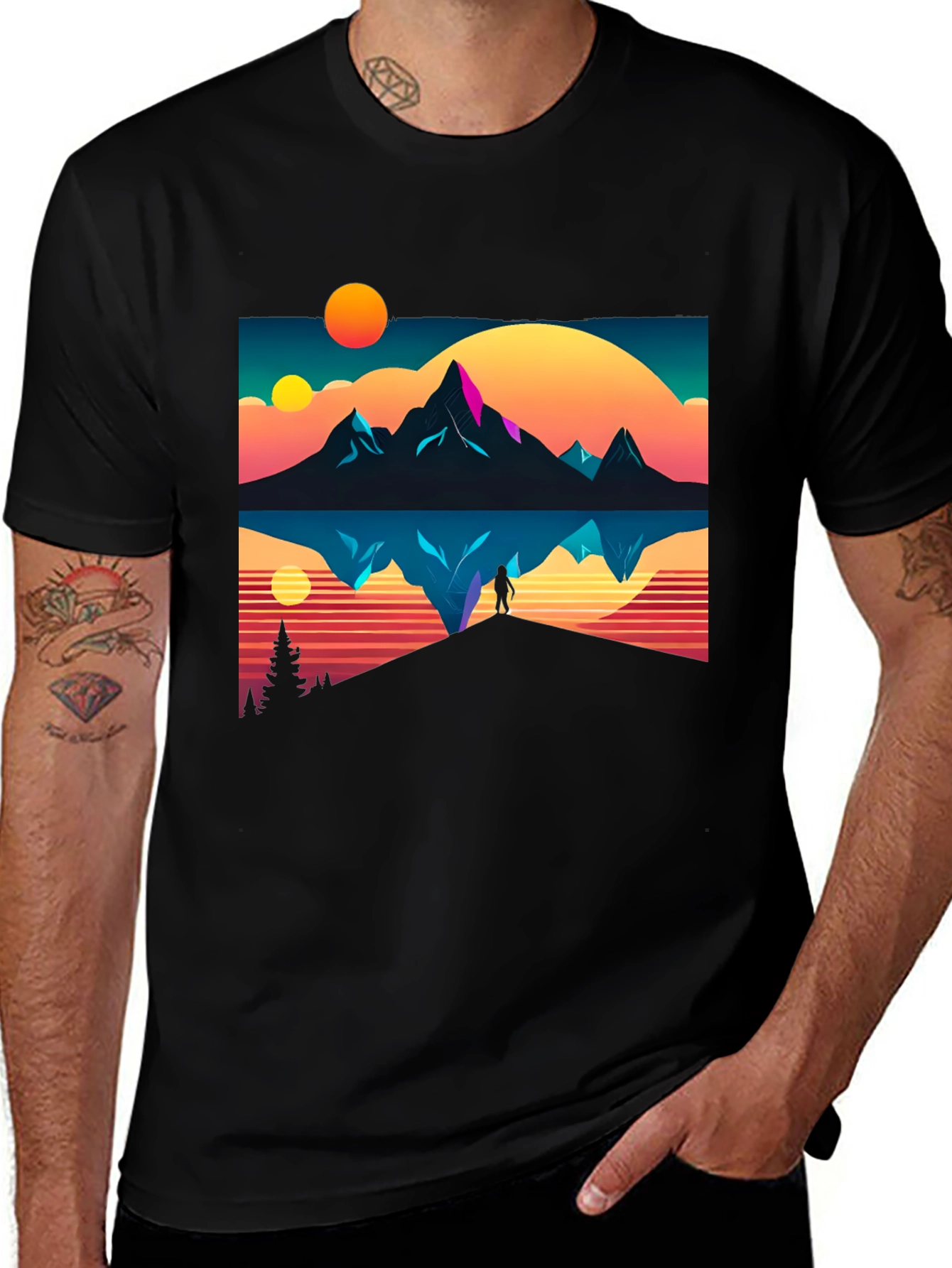 Retro Mountain Reflection Graphic Tee