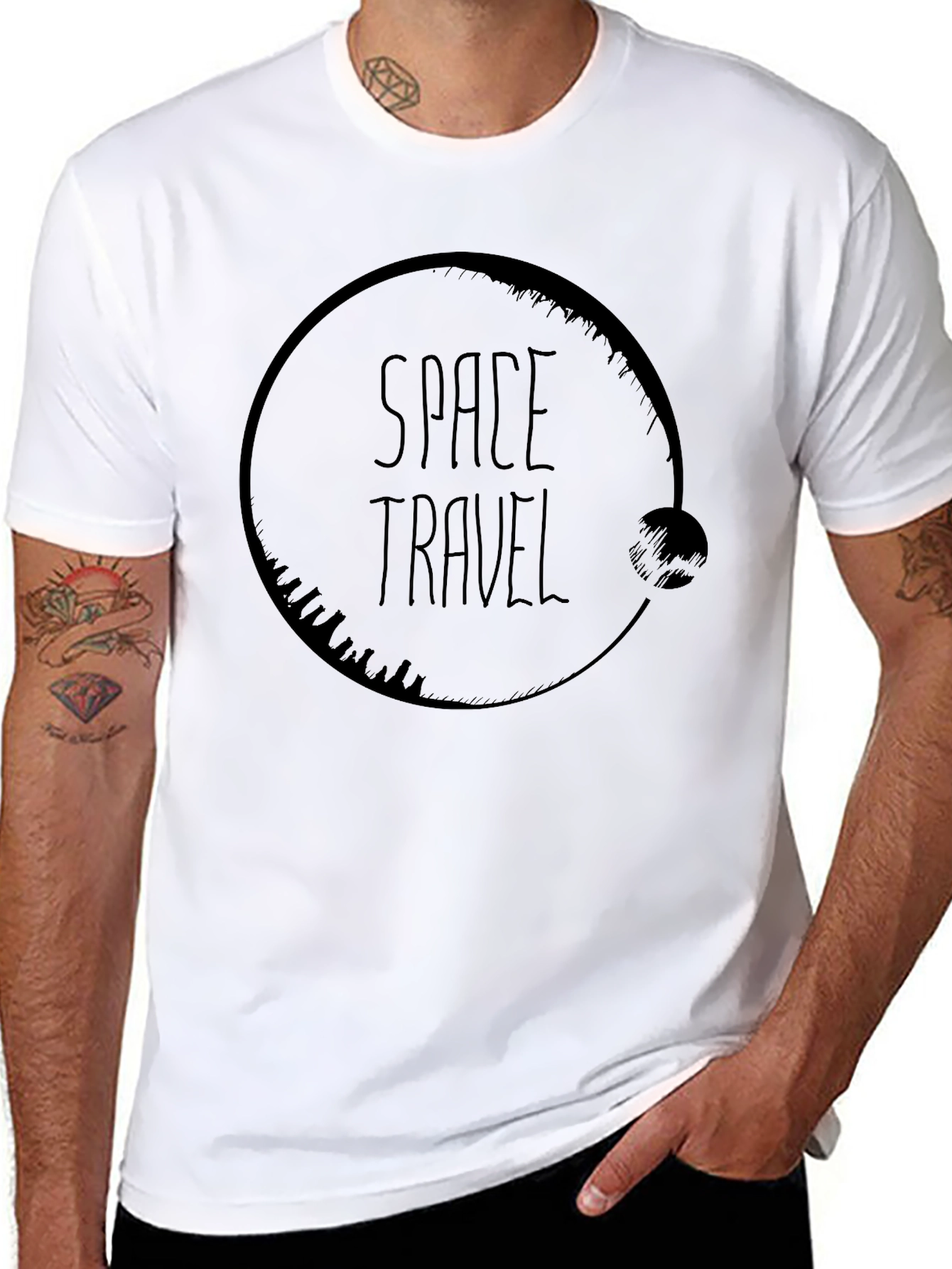 Space Travel Graphic Tee - Modern Black T-Shirt