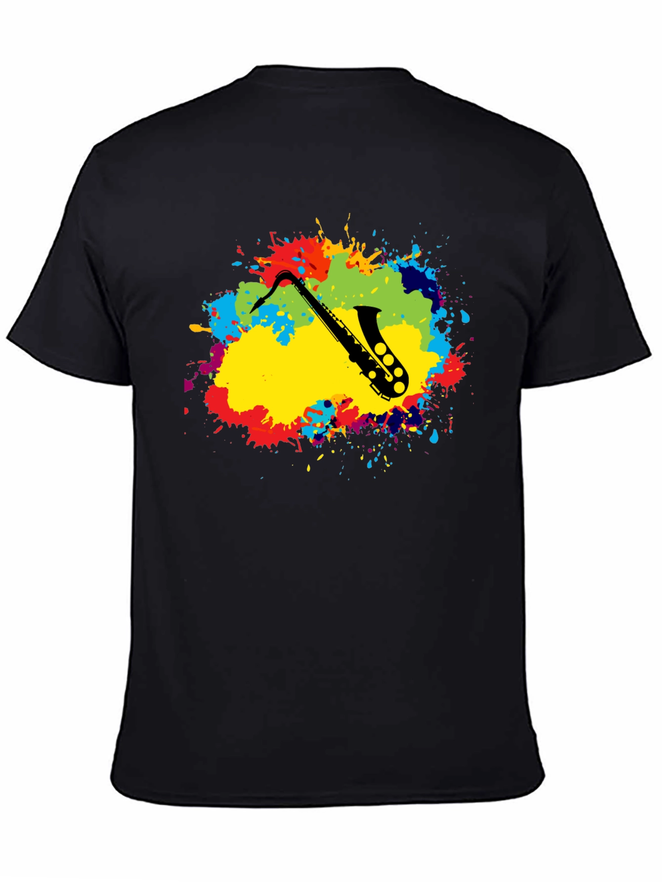 Saxophone Splatter Graphic Tee - Black Cotton Blend