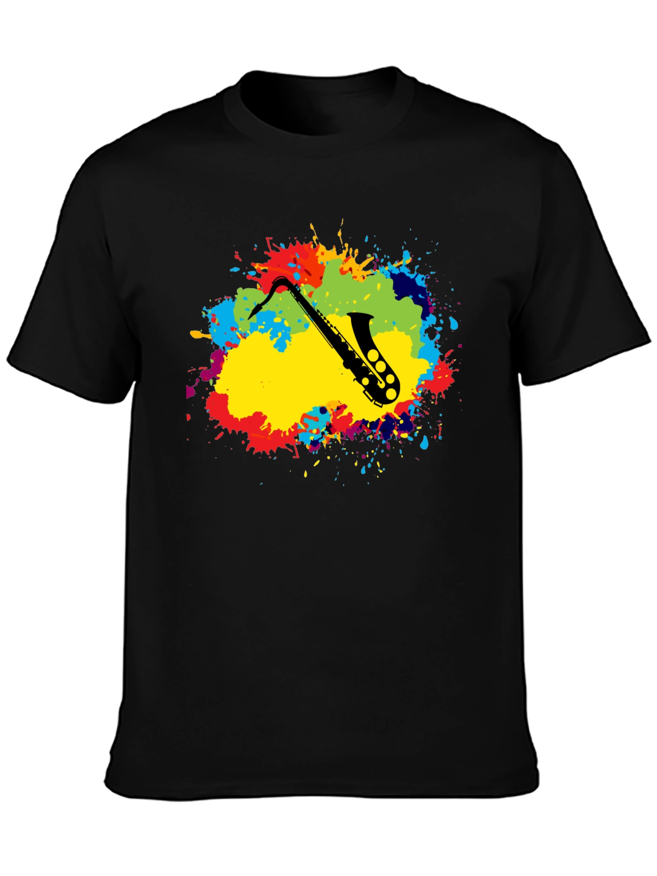 Saxophone Splatter Graphic Tee - Black Cotton Blend