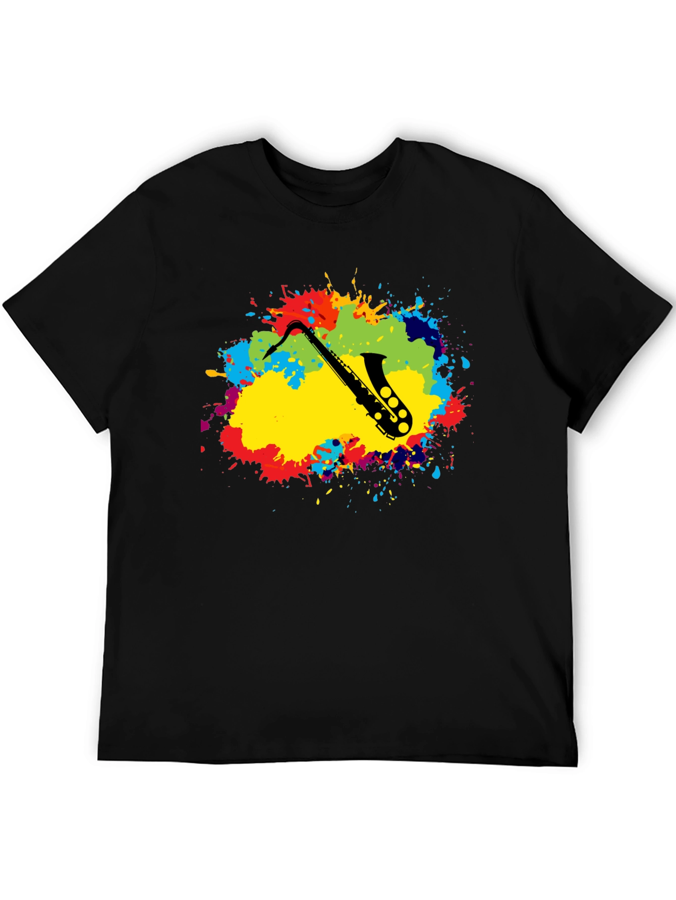 Saxophone Splatter Graphic Tee - Black Cotton Blend