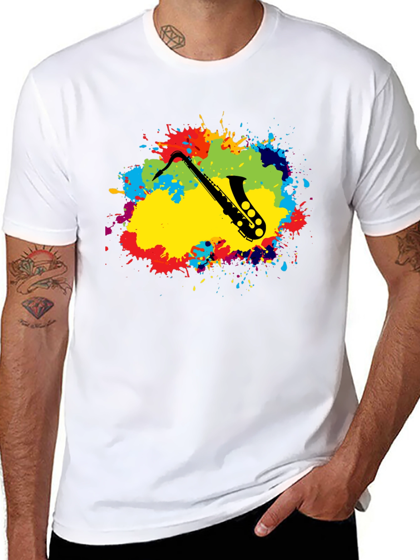 Saxophone Splatter Graphic Tee - Black Cotton Blend