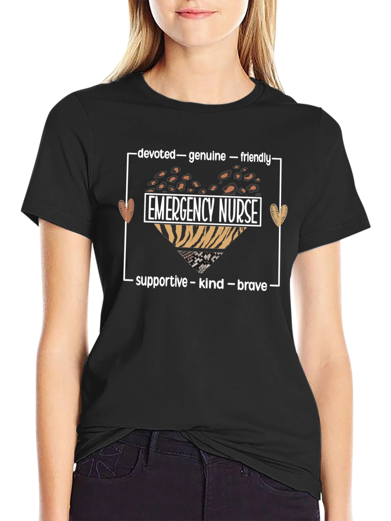 Emergency Nurse Heart Graphic T-Shirt - Devoted Genuine Friendly