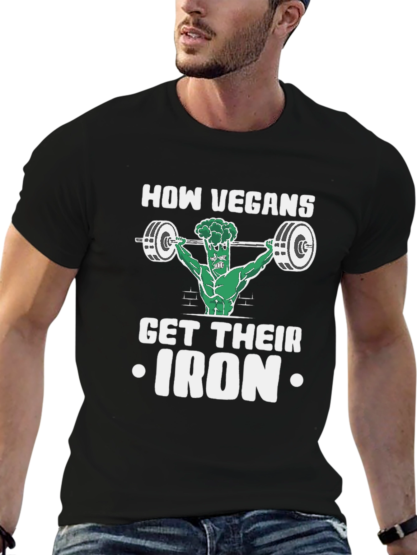 Vegan Iron T-Shirt - Weightlifting Broccoli Design