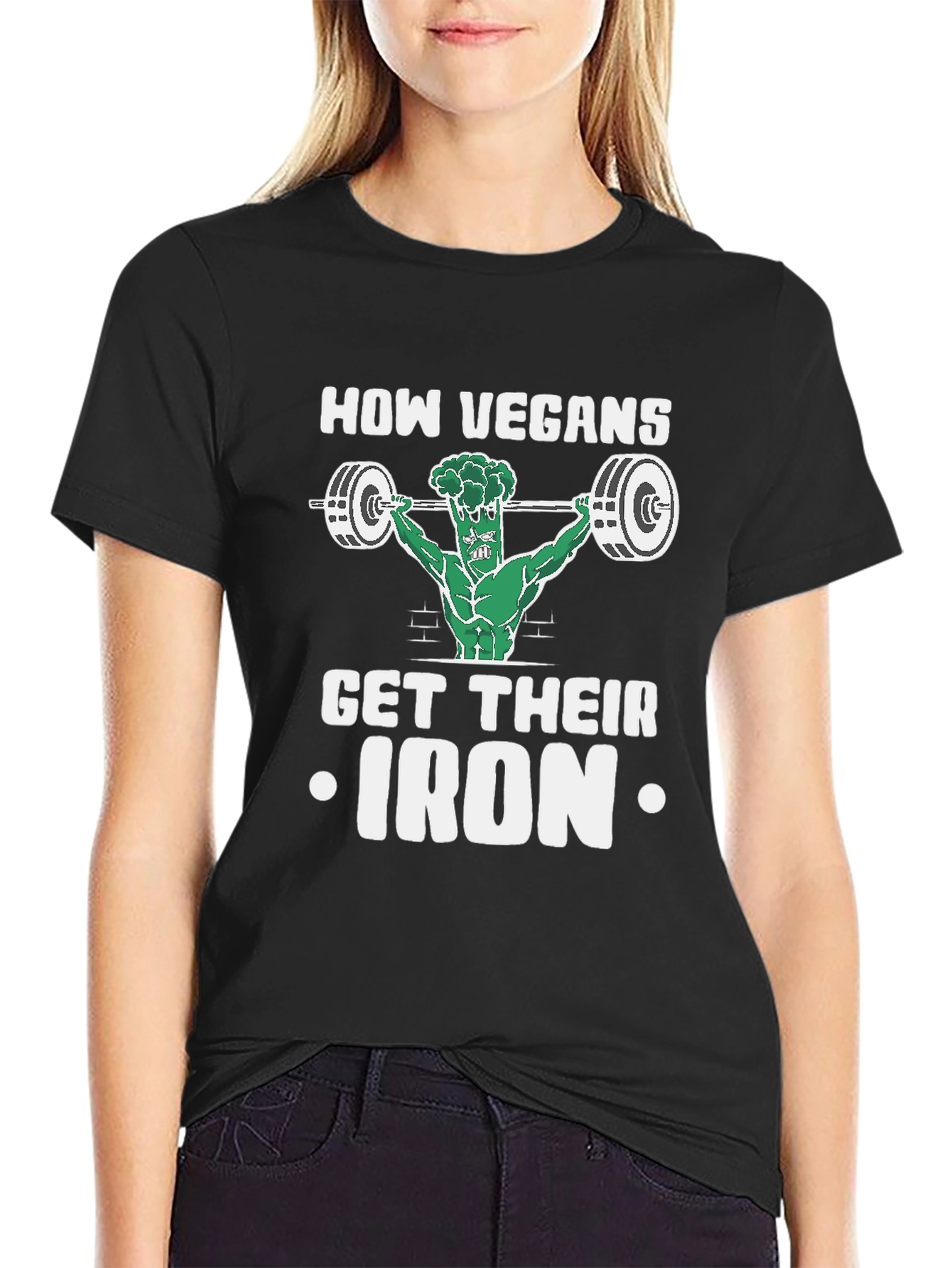 Vegan Iron T-Shirt - Weightlifting Broccoli Design