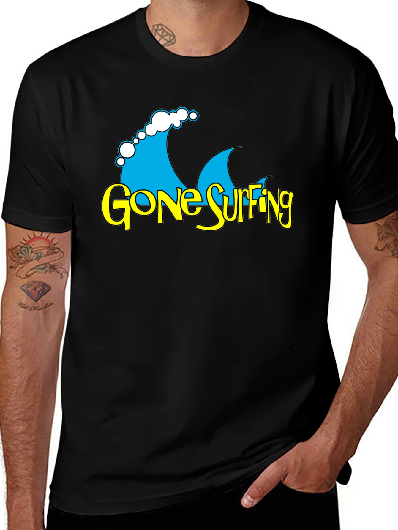 Gone Surfing Graphic T-Shirt - Black Cotton Tee