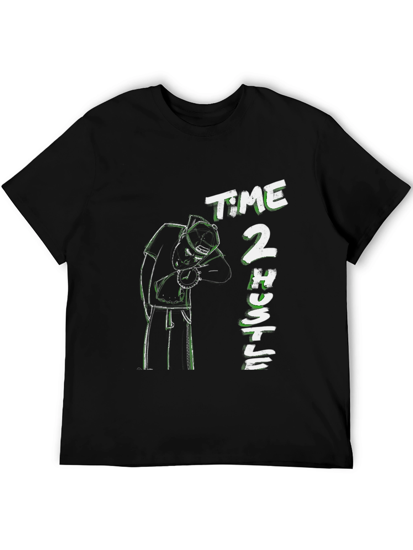 Time 2 Hustle Graphic Print Black T-Shirt