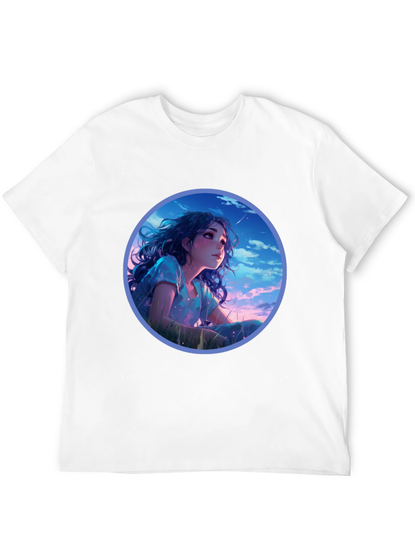 Anime Girl Stargazing Black T-Shirt