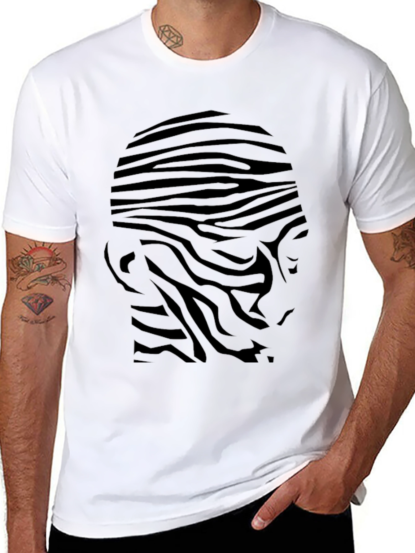 Mens Black Zebra Stripe Head Graphic Tee