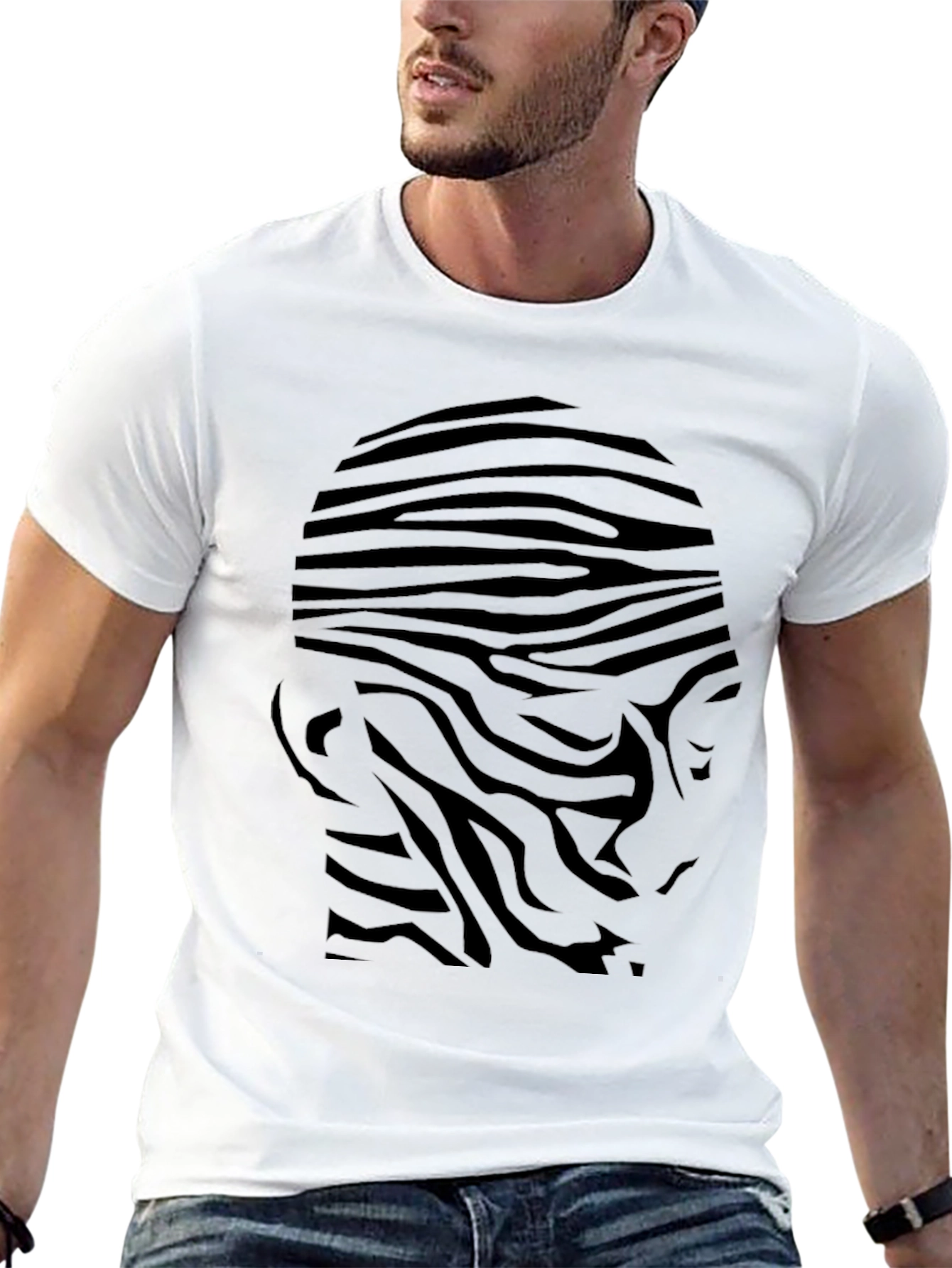 Mens Black Zebra Stripe Head Graphic Tee