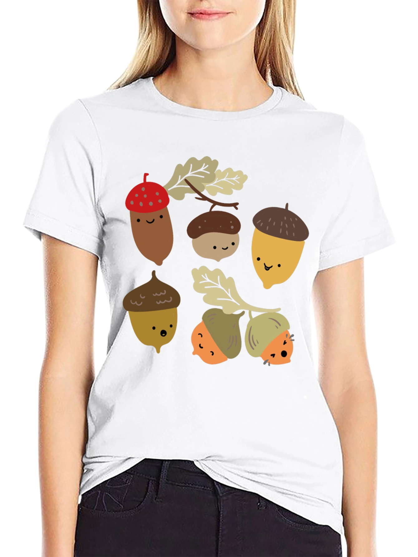 Cute Acorn Graphic Black T-Shirt