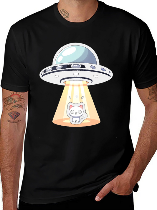 UFO Cat Abduction Black T-Shirt