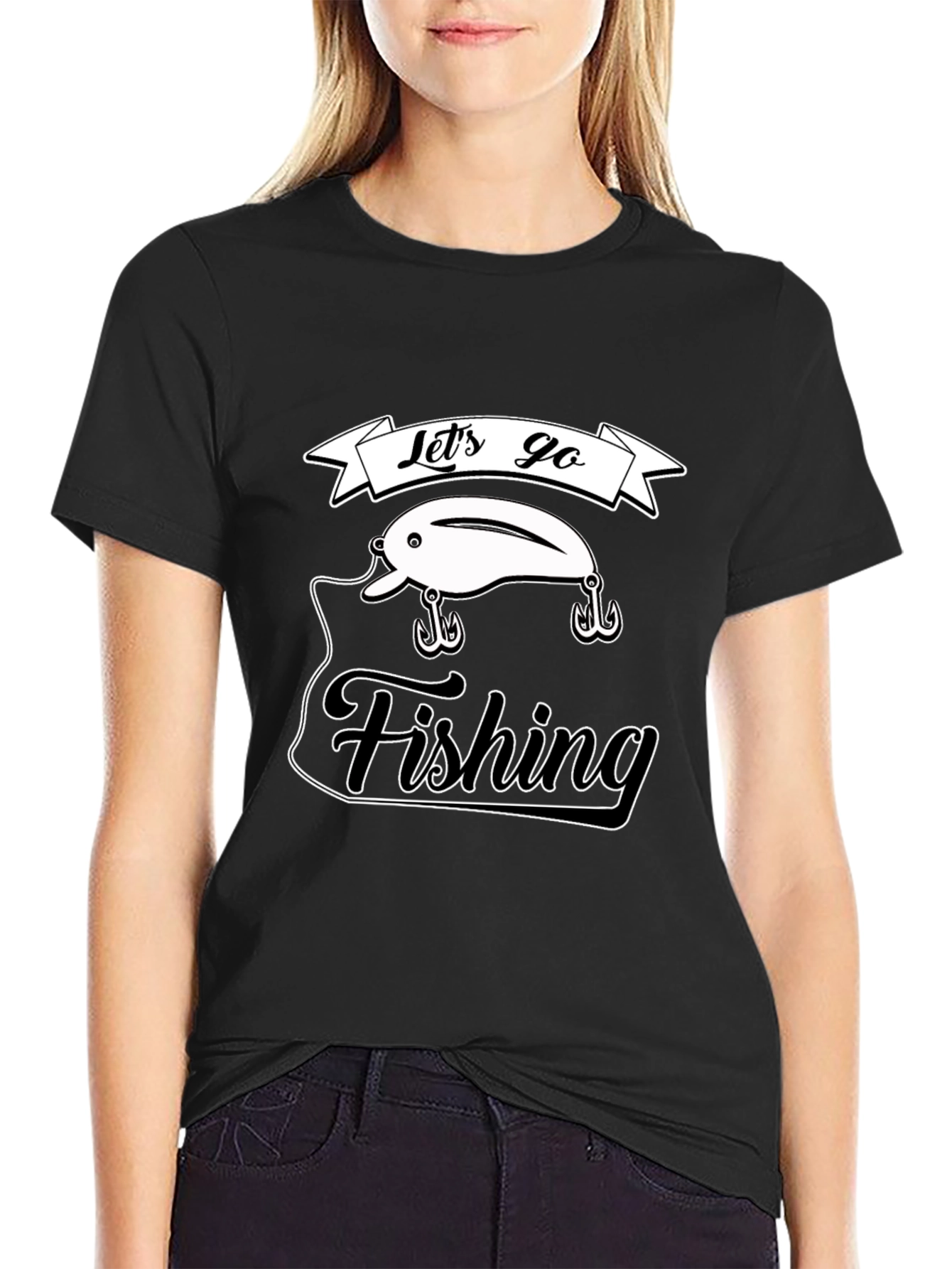 Lets Go Fishing T-Shirt - Black Graphic Tee