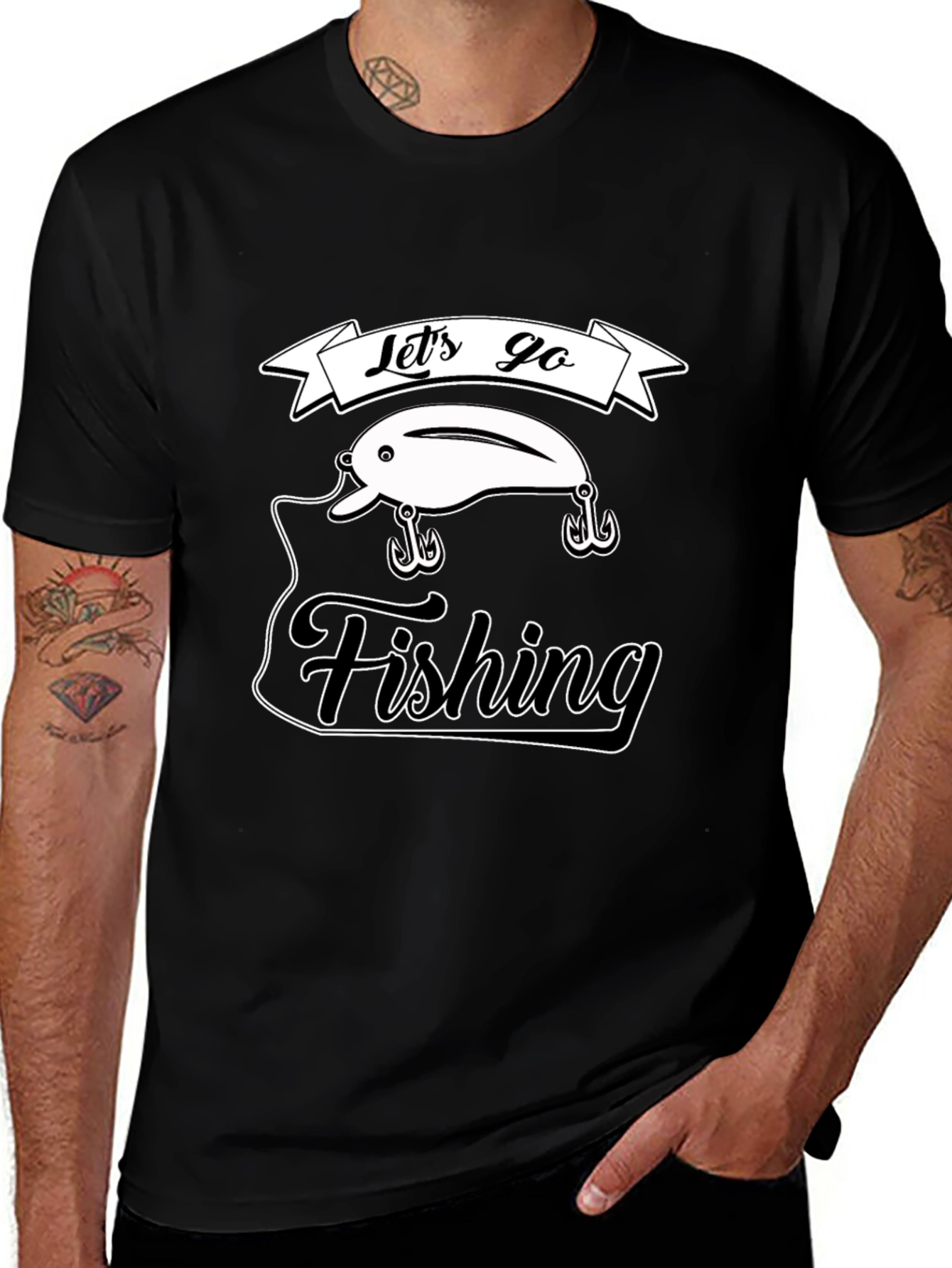 Lets Go Fishing T-Shirt - Black Graphic Tee