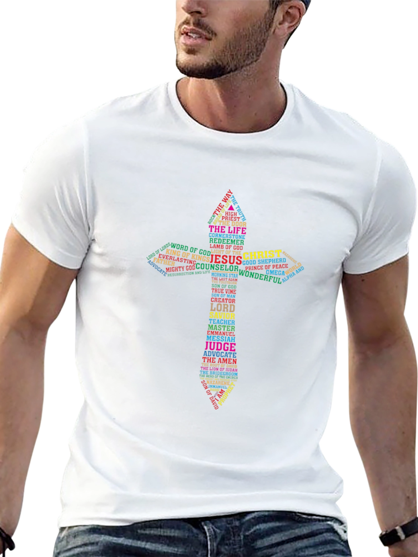 Christian Word Art Cross T-Shirt - Religious Apparel
