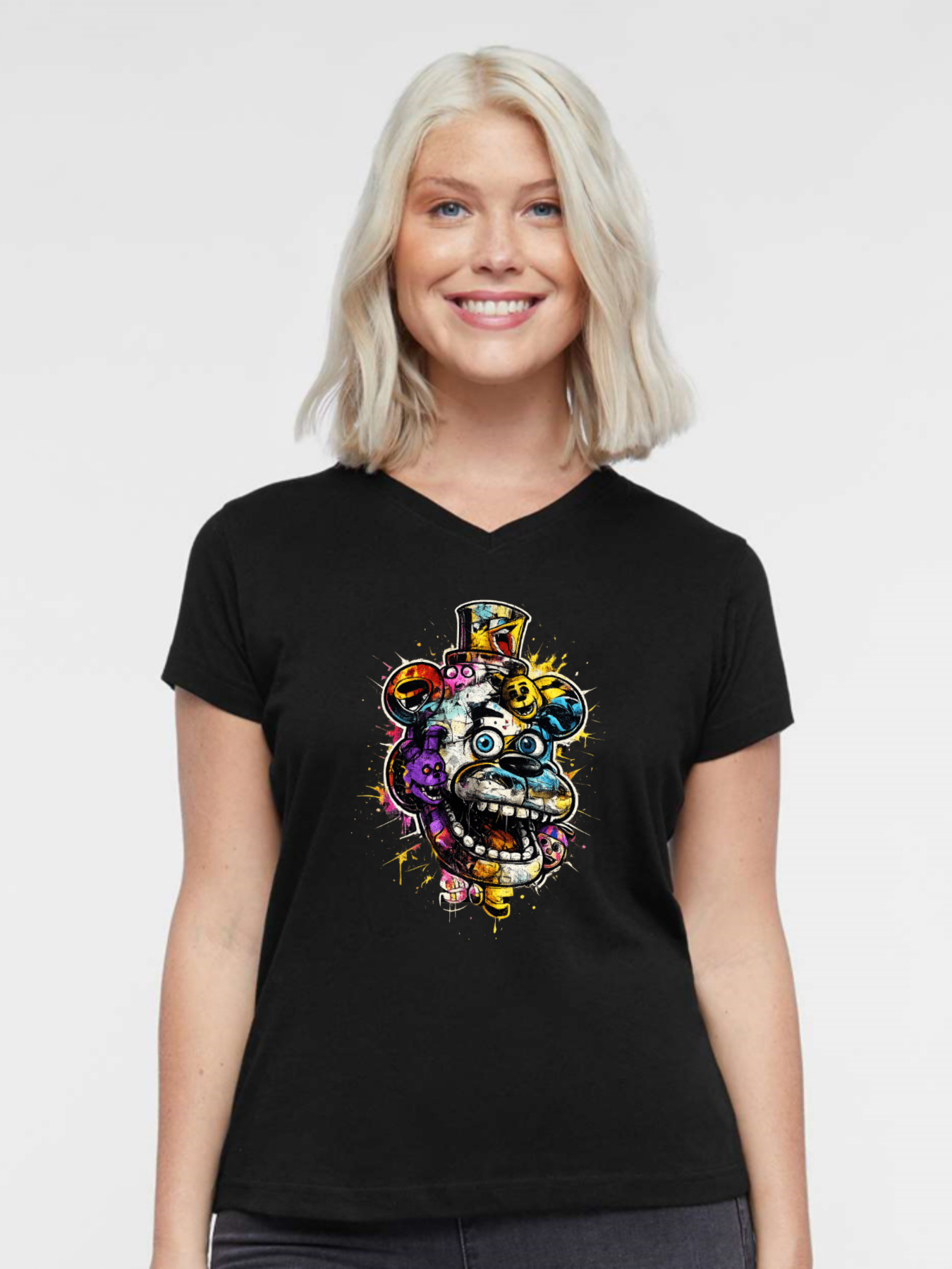 Women’s Vintage Horror Animatronic Graphic T-Shirt – Retro Streetwear Cotton Tee（hj35）