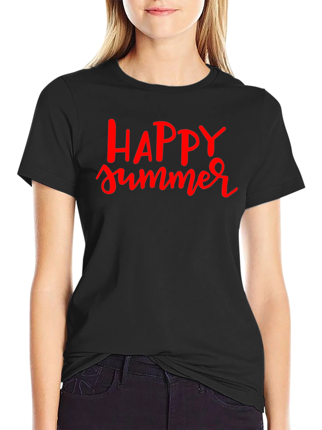 Happy Summer Graphic Tee - Black Cotton T-Shirt