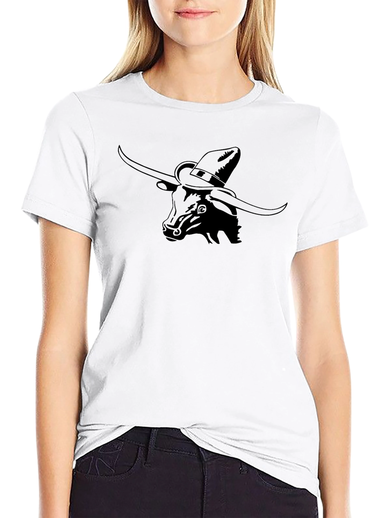 Longhorn Bull in Hat Graphic Black T-Shirt