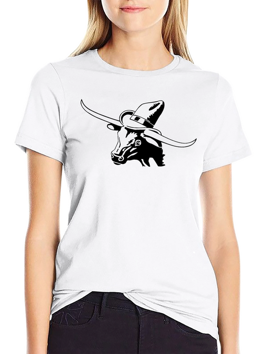 Longhorn Bull in Hat Graphic Black T-Shirt