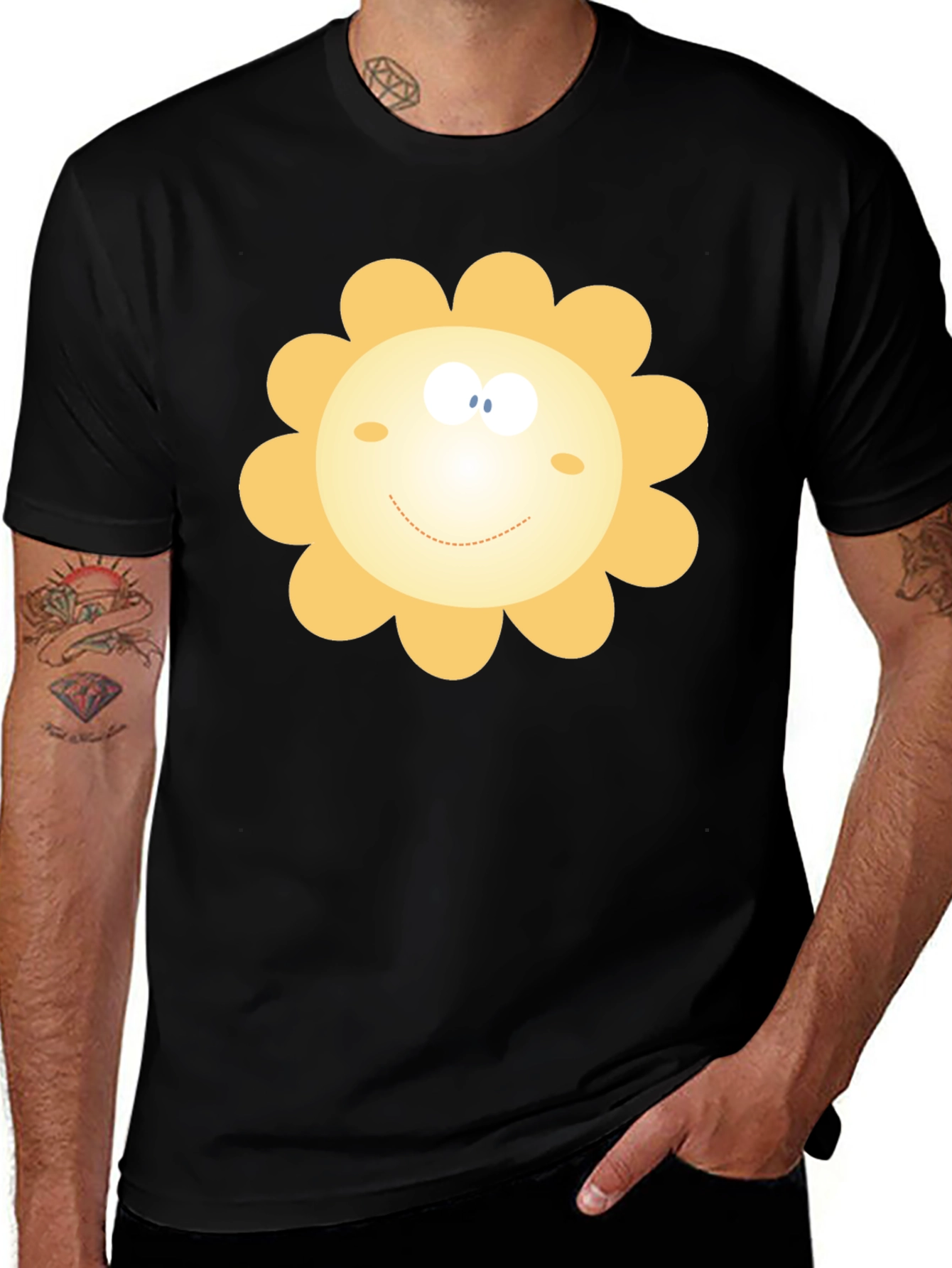 Happy Sunflower Graphic Black T-Shirt