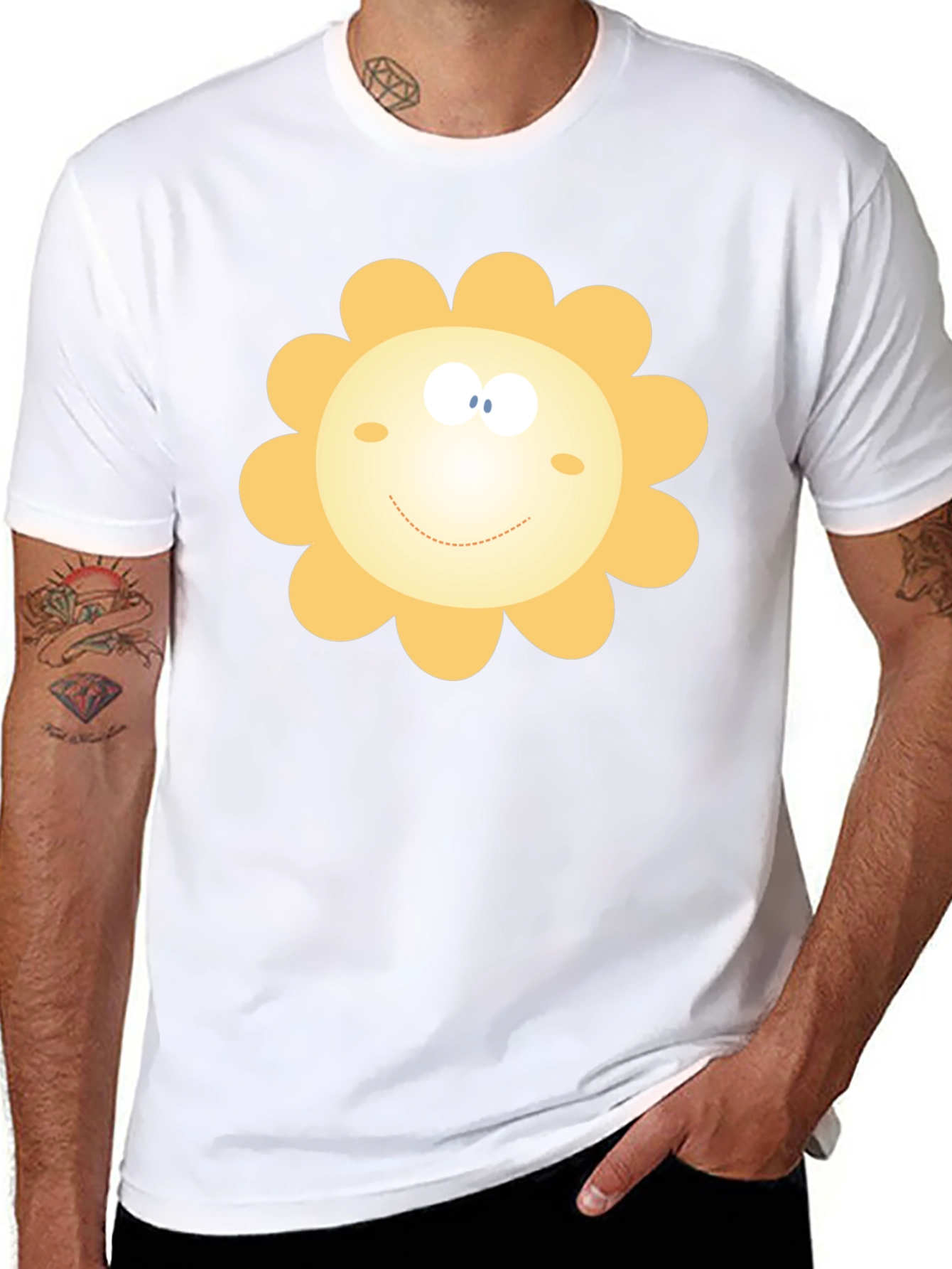 Happy Sunflower Graphic Black T-Shirt