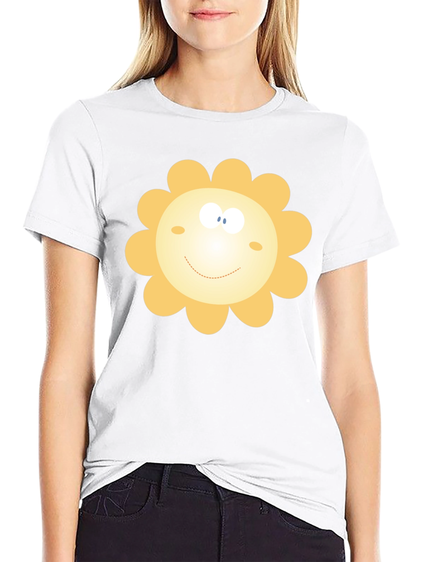 Happy Sunflower Graphic Black T-Shirt