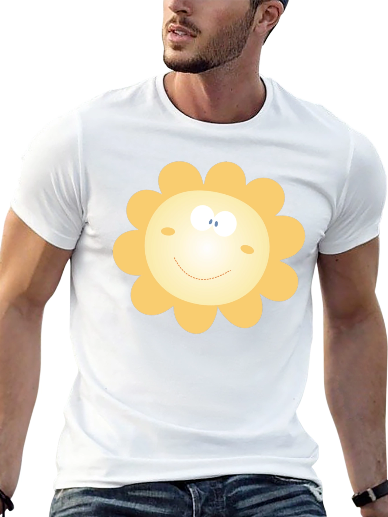 Happy Sunflower Graphic Black T-Shirt