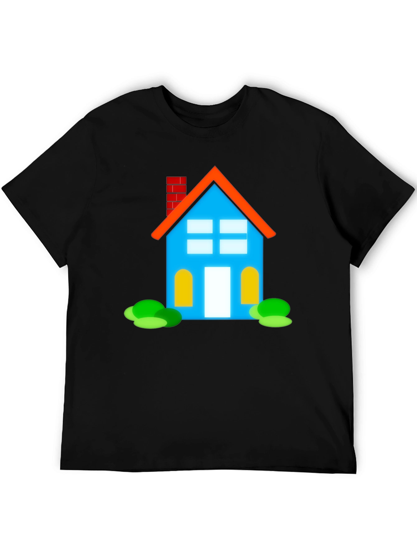 Cartoon House Graphic Tee - Black Cotton Casual Shirt