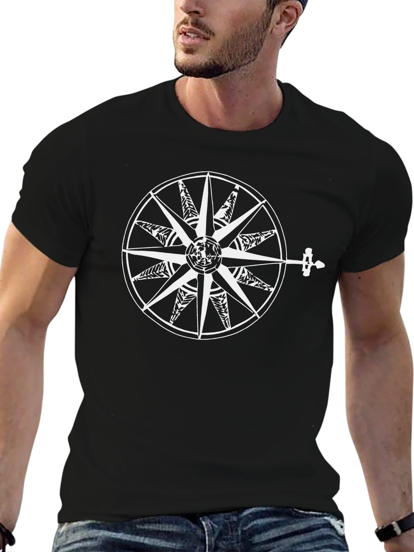 Nautical Compass Graphic Black Tee