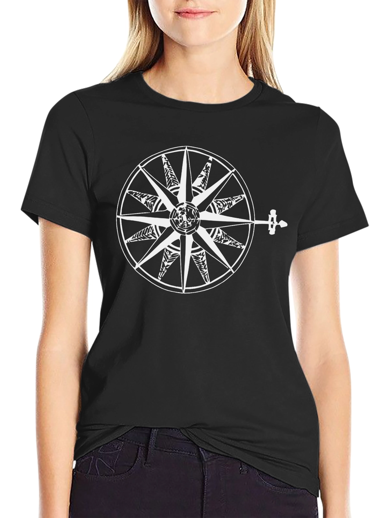 Nautical Compass Graphic Black Tee