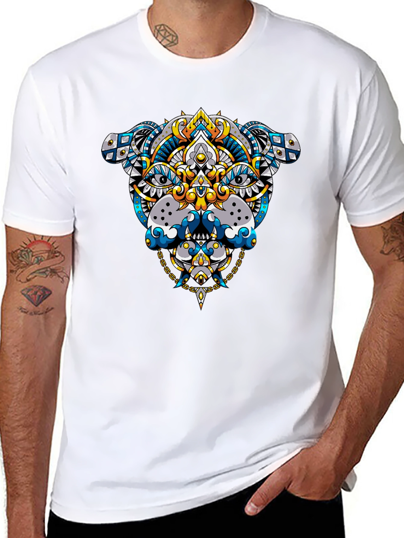 Geometric Dog Graphic Tee - Black