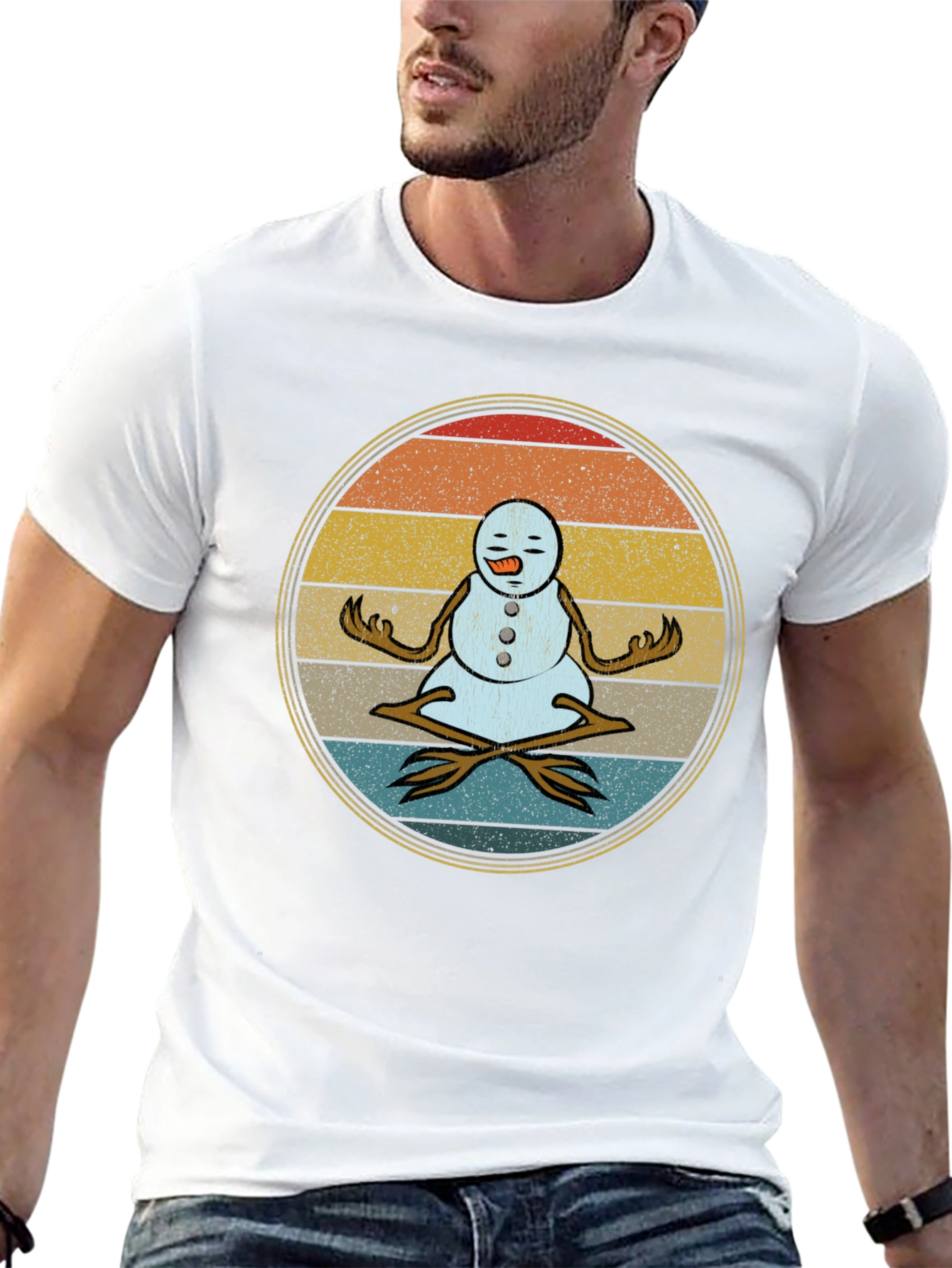 Zen Snowman T-Shirt - Meditating Holiday Tee