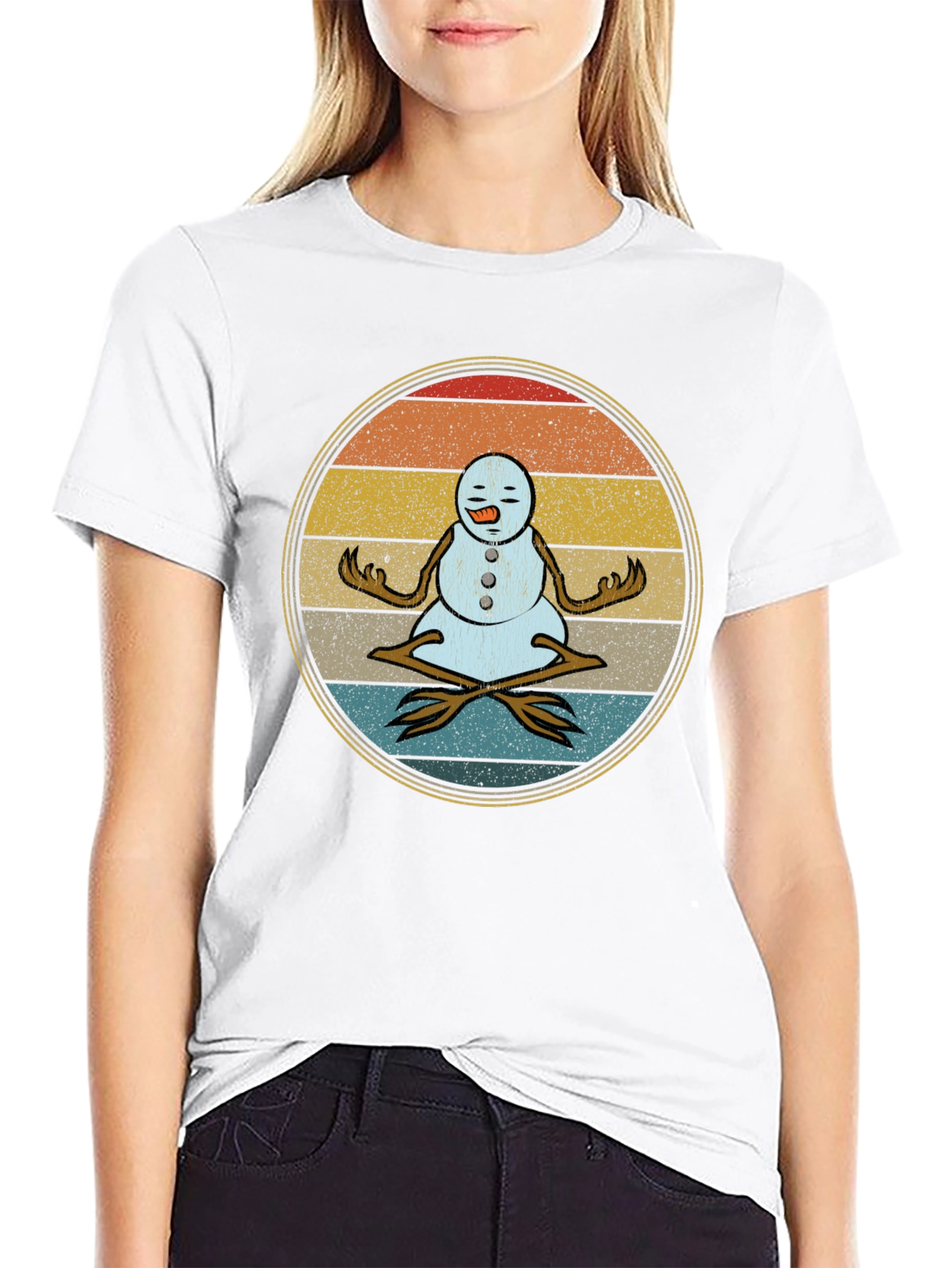 Zen Snowman T-Shirt - Meditating Holiday Tee