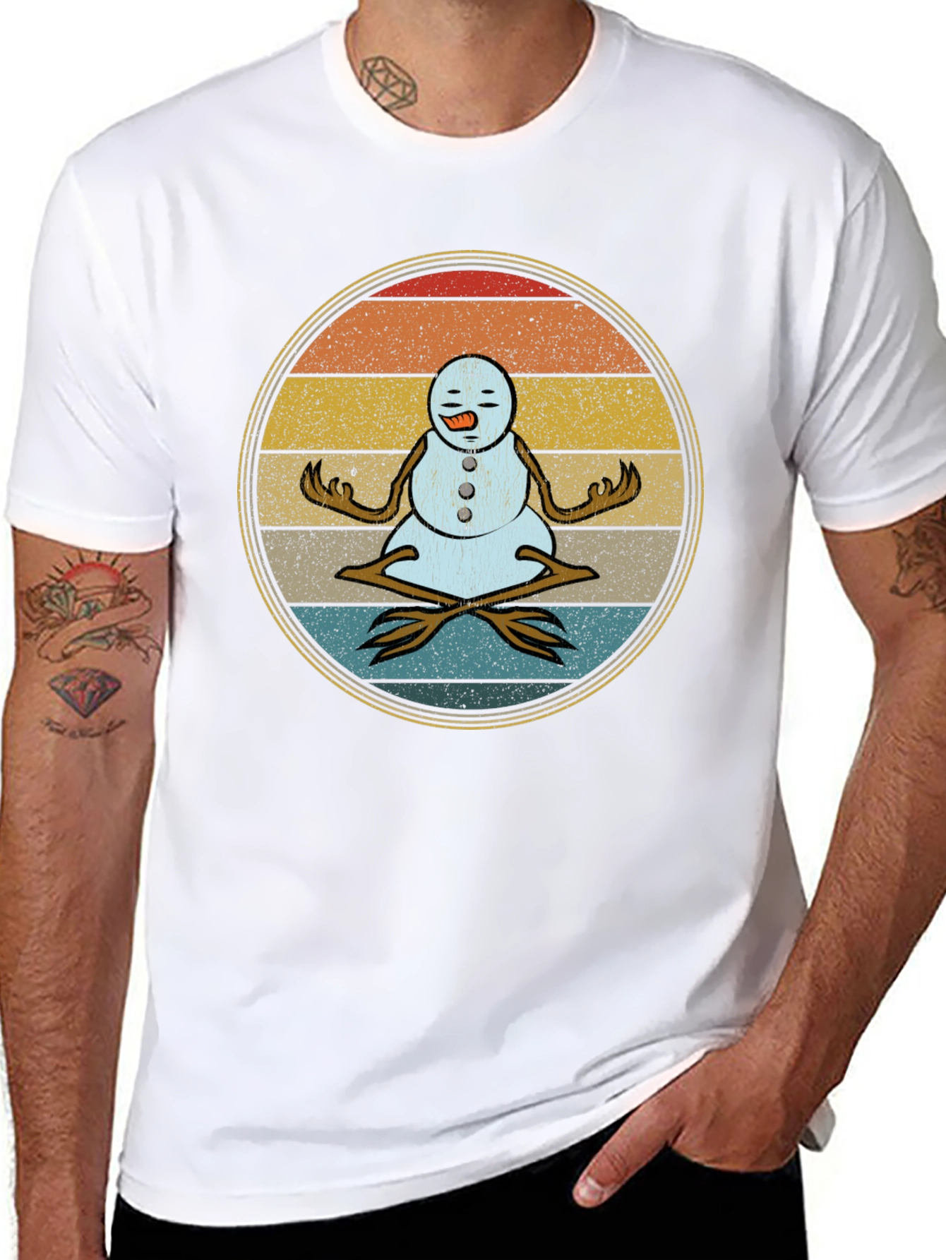 Zen Snowman T-Shirt - Meditating Holiday Tee