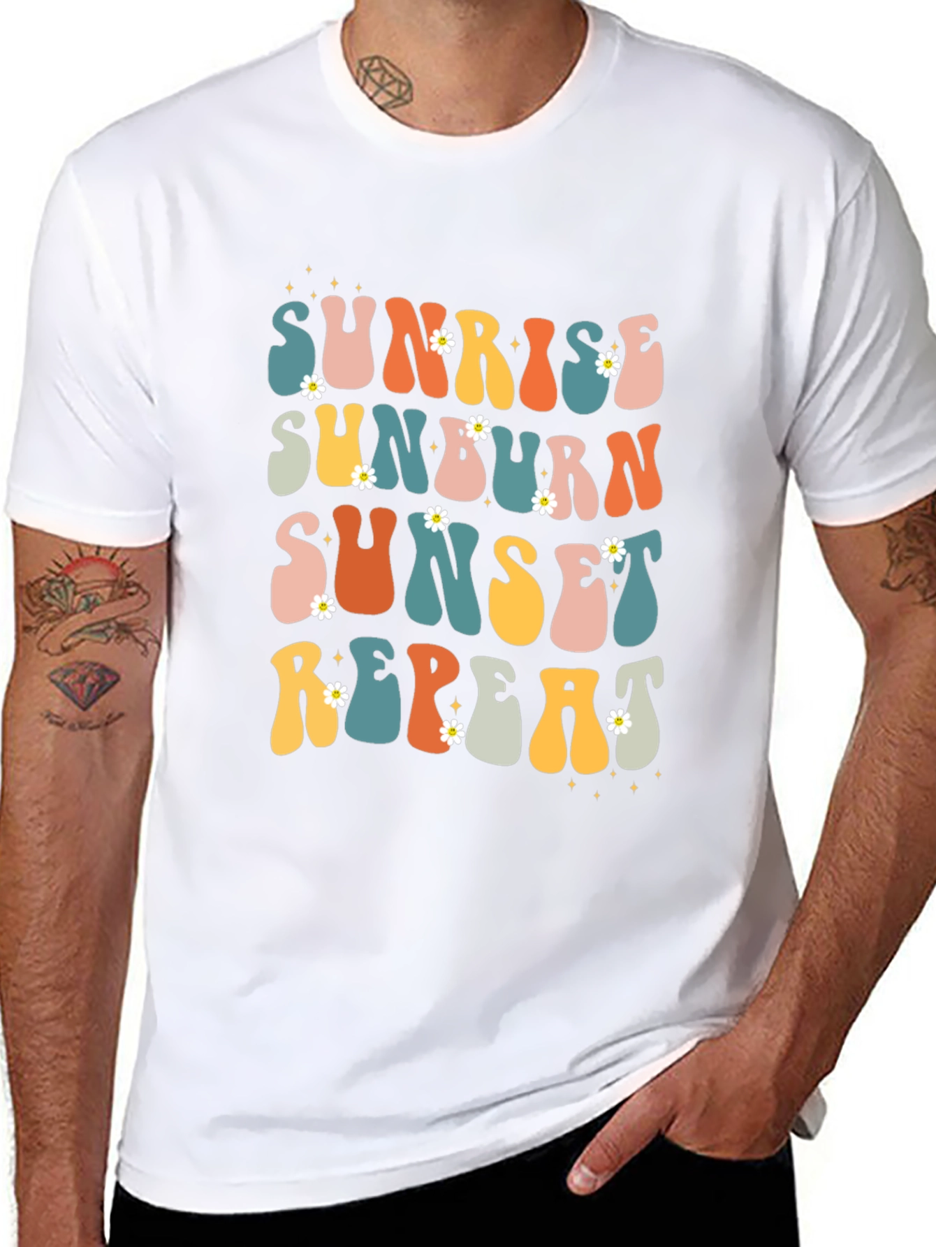 Sunrise Sunburn Sunset Repeat Retro Graphic T-Shirt