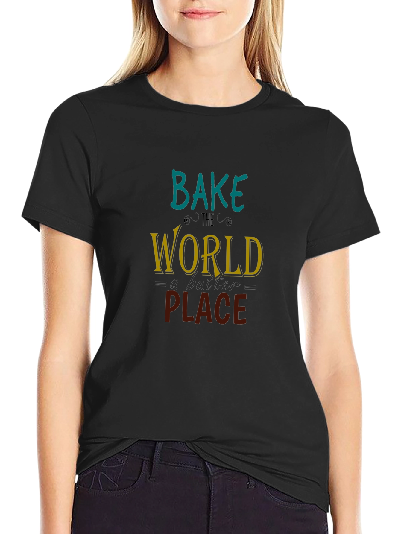 Bake the World T-Shirt: Black Cotton Tee