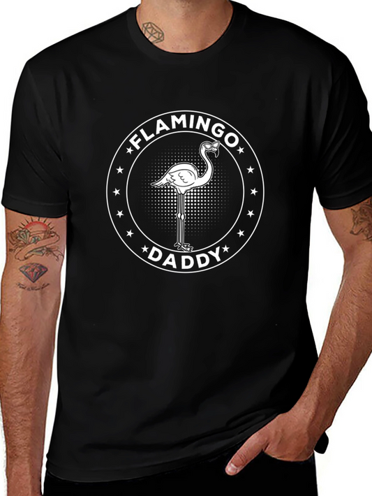 Flamingo Daddy Graphic Tee - Black Crew Neck T-Shirt