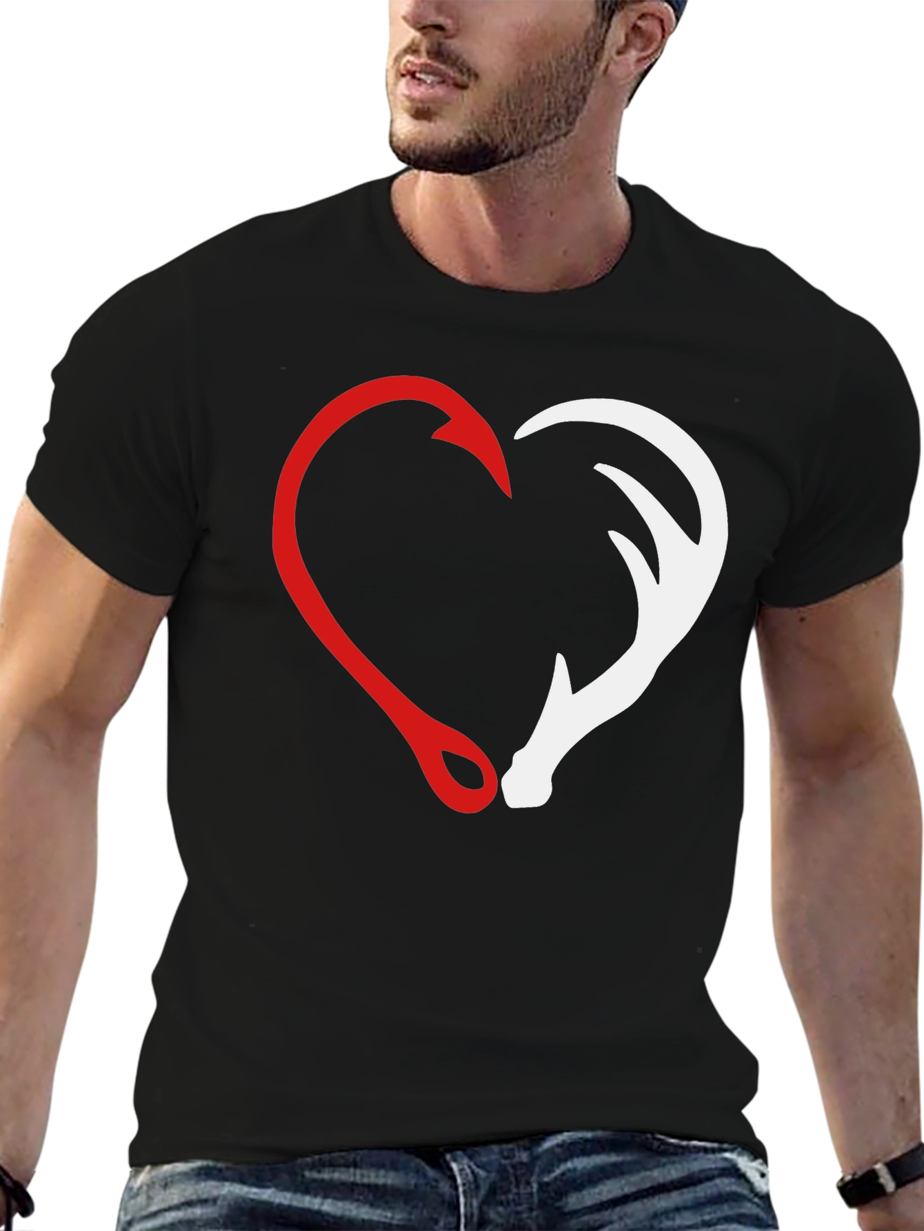 Hunting Fishing Heart Graphic T-Shirt