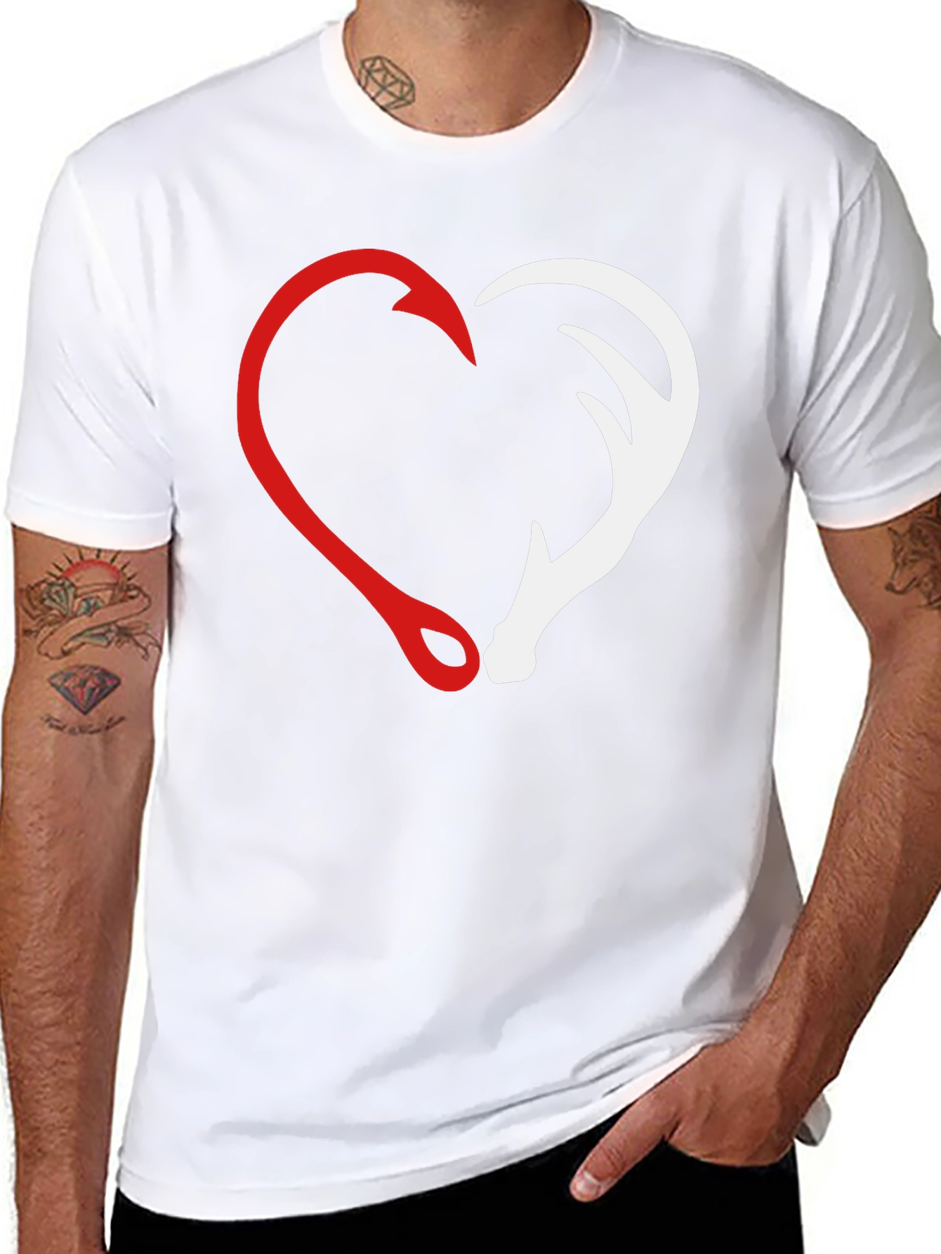 Hunting Fishing Heart Graphic T-Shirt