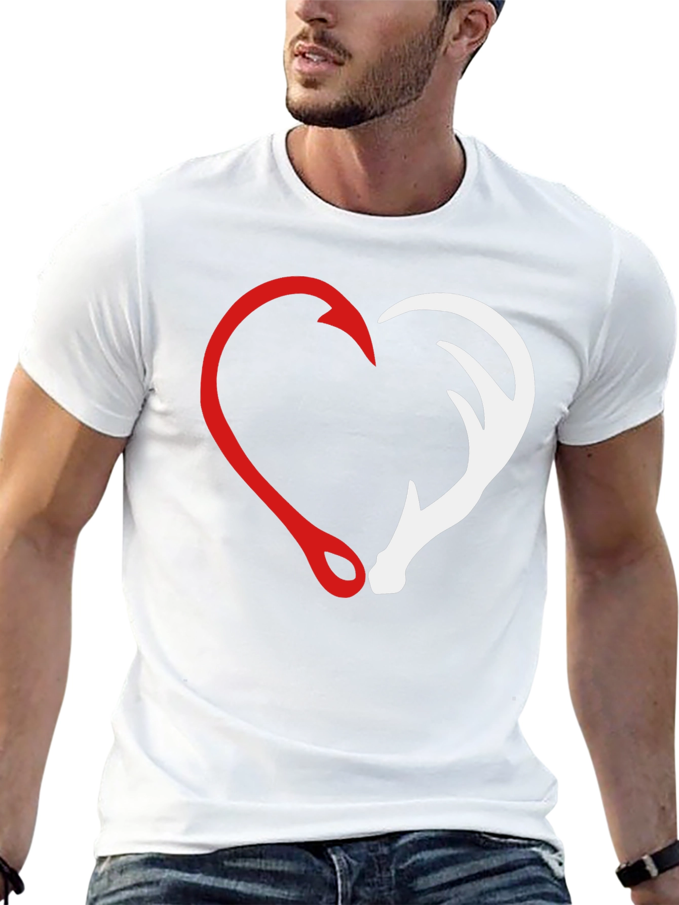 Hunting Fishing Heart Graphic T-Shirt