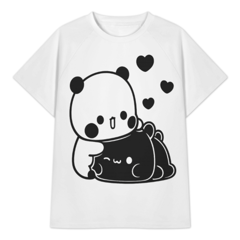 Cute Panda Hug Graphic T-Shirt – Kawaii Cartoon Aesthetic Casual Tee for Women(z301)