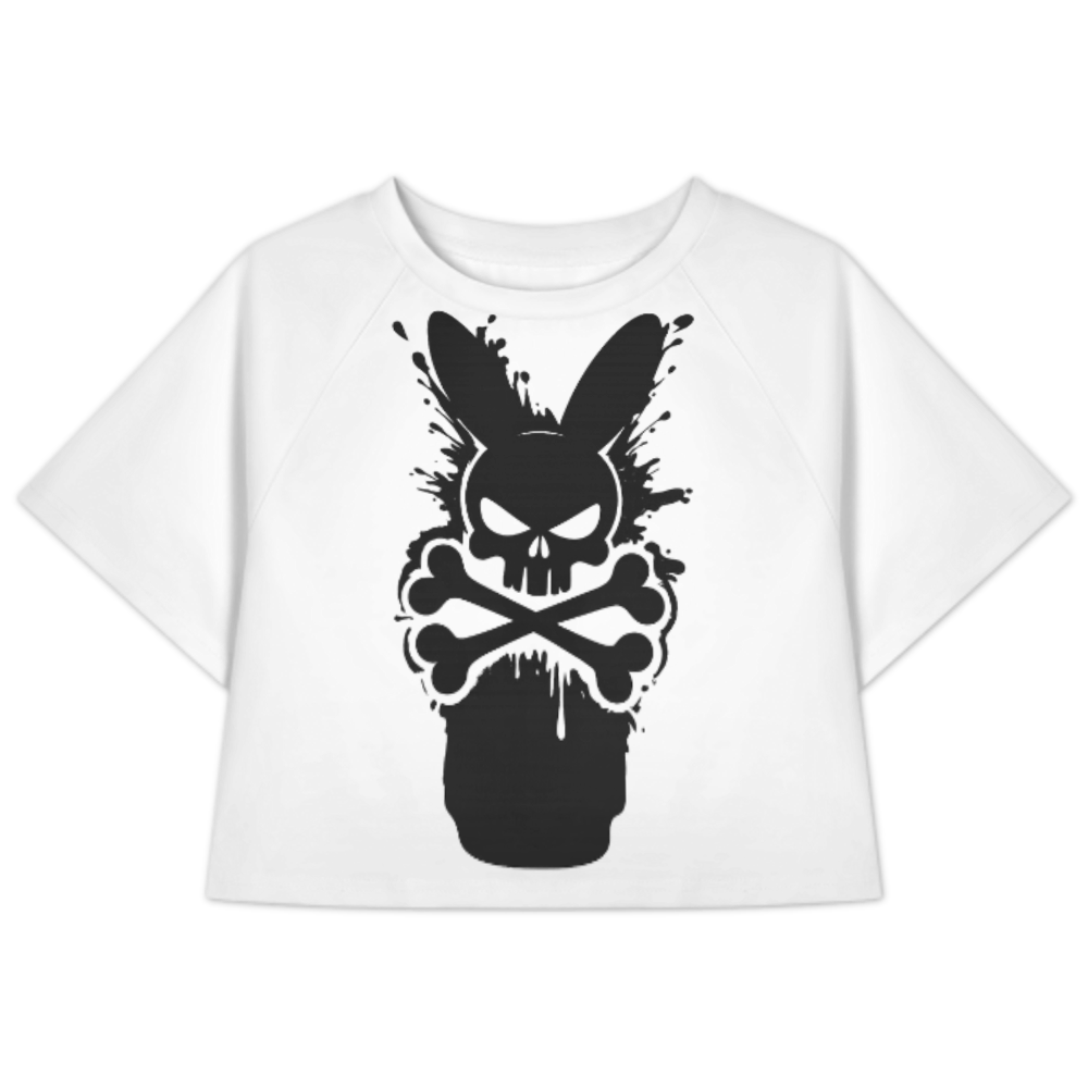 Punk Bunny Skull Graphic Crop T-Shirt – Gothic Streetwear Aesthetic Tee for Women(z292)