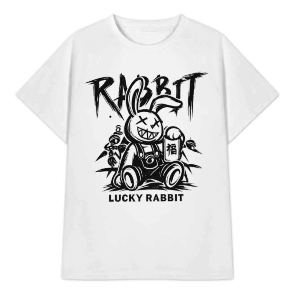 Lucky Rabbit Graffiti Graphic Tee – Street Style Cartoon Bunny Punk Shirt(z309)