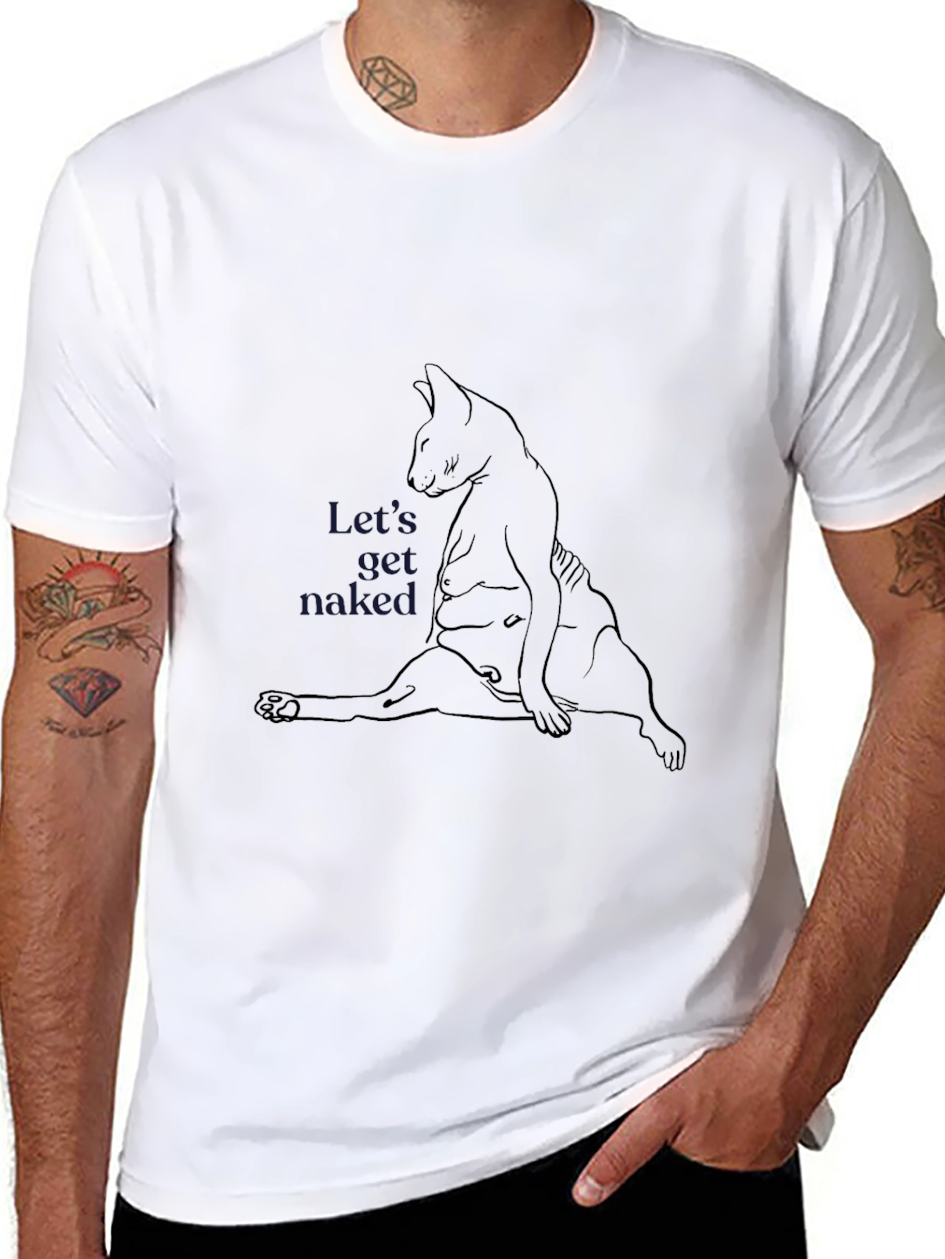Humorous Cat Graphic Tee - Lets Get Naked